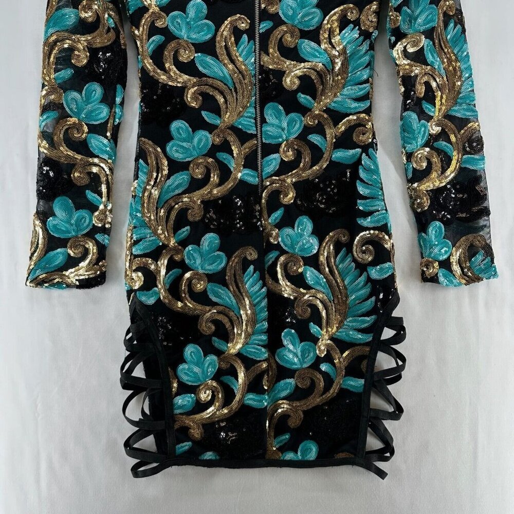 Fashion Nova Dress Size  XS Caprice Sequin Strap Side Bodycon Long Sleeve Black - Picture 7 of 12